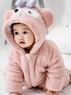 Ours Pyjamas Kigurumi Bébés 2026 Rose Flanelle Combinaison d'Hiver Enfants Cadeaux Noël Déguisements Halloween Carnaval