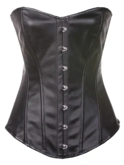 Overbust noir Corset avant acier Busk Synthétique cuir taille formation Corset avec String