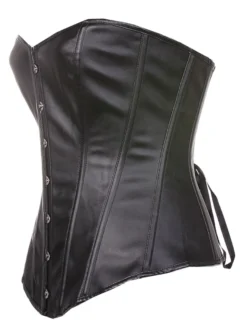Overbust noir Corset avant acier Busk Synthétique cuir taille formation Corset avec String