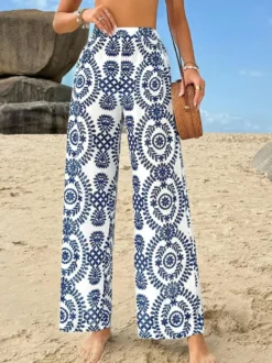 Pantalon bleu taille haute