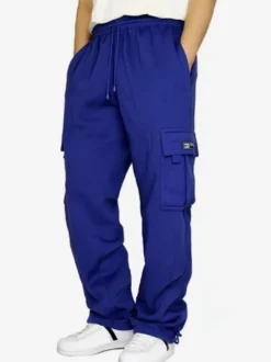 Pantalon cargo décontracté pour homme coupe droite surdimensionné taille naturelle avec poches