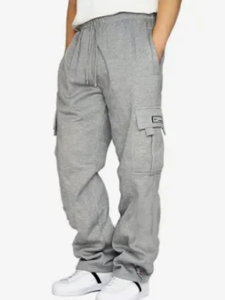 Pantalon cargo décontracté pour homme coupe droite surdimensionné taille naturelle avec poches