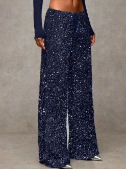 Pantalon de soirée à paillettes et cordon de serrage jambes larges pour femmes collection 2026