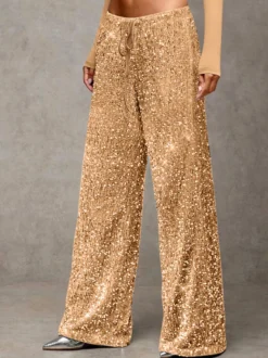 Pantalon de soirée à paillettes et cordon de serrage jambes larges pour femmes collection 2026