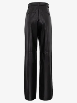 Pantalon droit en similicuir bleu à boutons taille naturelle