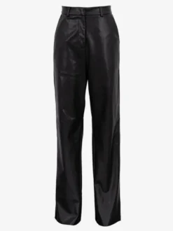 Pantalon droit en similicuir bleu à boutons taille naturelle