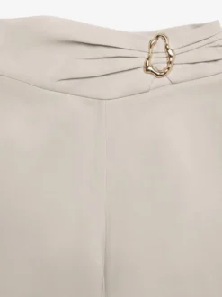 Pantalon habillé élégant à taille haute et boucle métallique froncée jambes larges