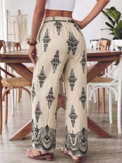 Pantalon imprimé abricot à lacets et taille haute