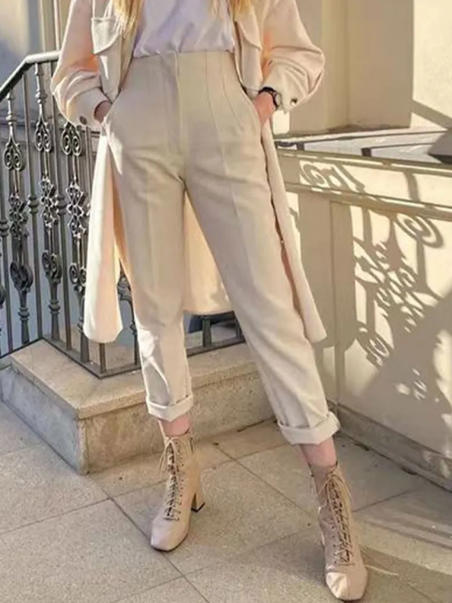 Pantalon kaki taille haute