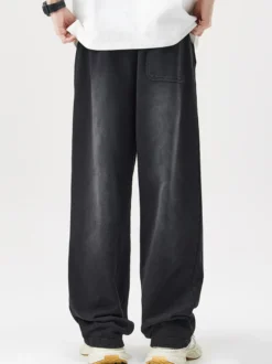 Pantalon large en coton délavé pour homme pantalon décontracté à jambe droite avec cordon de serrage