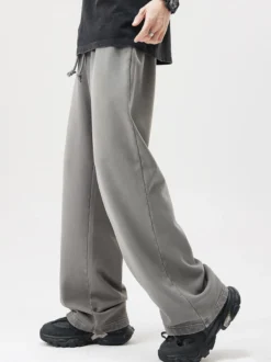 Pantalon large en coton délavé pour homme pantalon décontracté à jambe droite avec cordon de serrage