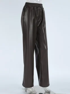 Pantalon large en similicuir à taille élastique et cordon de serrage