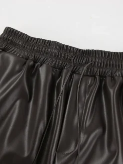 Pantalon large en similicuir à taille élastique et cordon de serrage