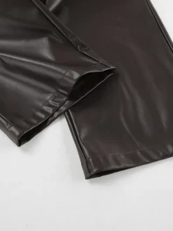 Pantalon large en similicuir à taille élastique et cordon de serrage