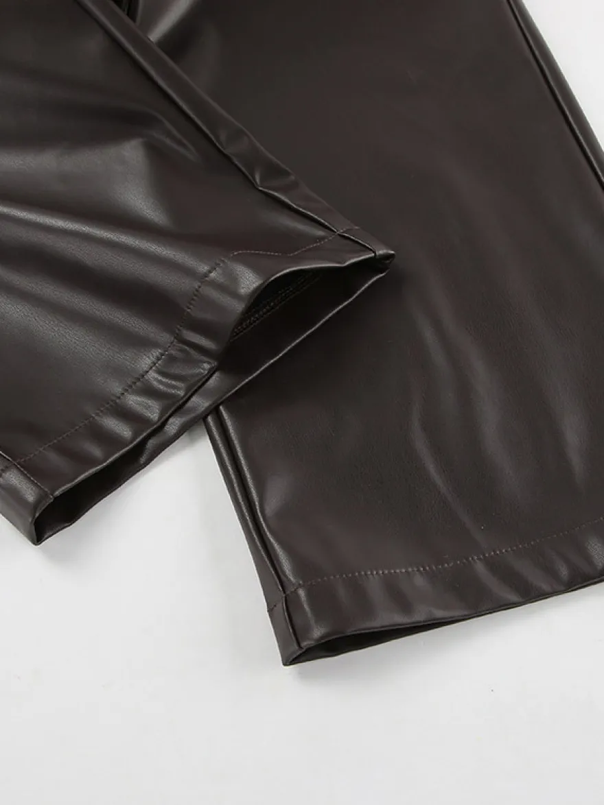 Pantalon large en similicuir à taille élastique et cordon de serrage