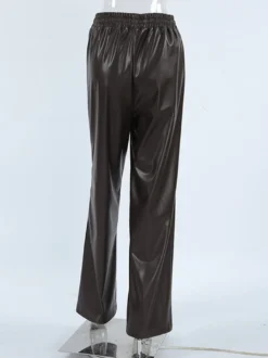 Pantalon large en similicuir à taille élastique et cordon de serrage