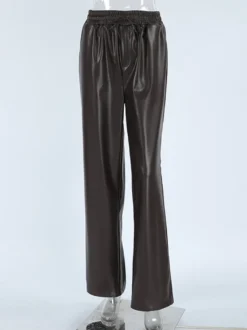 Pantalon large en similicuir à taille élastique et cordon de serrage