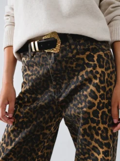 Pantalon marron taille haute imprimé léopard