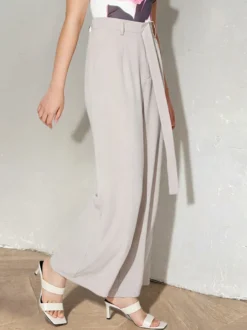Pantalon palazzo taille haute à ceinture nouée et jambes larges plissé et décontracté