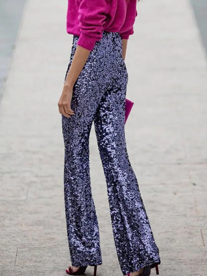 Pantalon Pantalon taille haute à sequins champagne