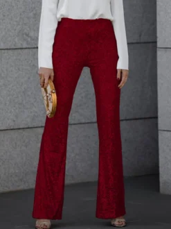 Pantalon Pantalon taille haute à sequins champagne
