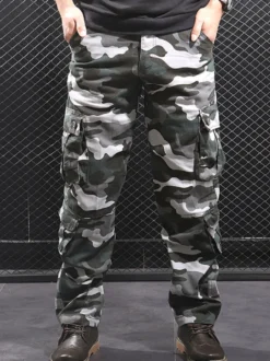 Pantalon Pour Homme Camouflage Taille Naturelle Pantalon Cargo Droit Pantalon Gris
