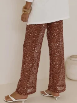 Pantalon à sequins chocolat taille naturelle