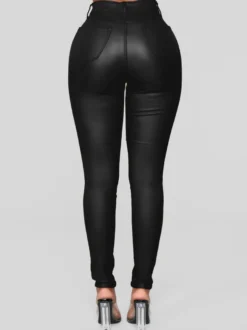 Pantalons Longs Femme Coupe Cintrée avec Boutons Unicolore