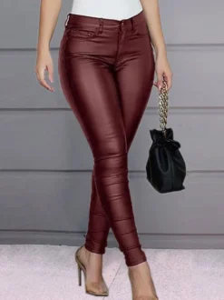 Pantalons Longs Femme Coupe Cintrée avec Boutons Unicolore