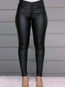 Pantalons Longs Femme Coupe Cintrée avec Boutons Unicolore