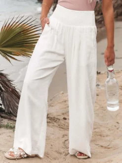 Pantalons Longs Femme Décontracté Coupe Cintrée Bas Evasée Unicolore