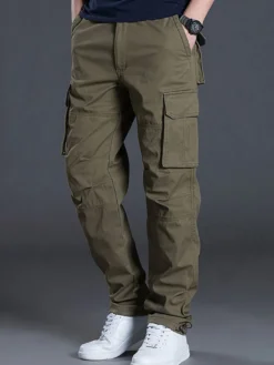 Pantalons pour hommes Pantalon cargo droit taille naturelle décontractée Jaune Vert Pantalons pour hommes