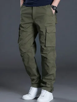 Pantalons pour hommes Pantalon cargo droit taille naturelle décontractée Jaune Vert Pantalons pour hommes