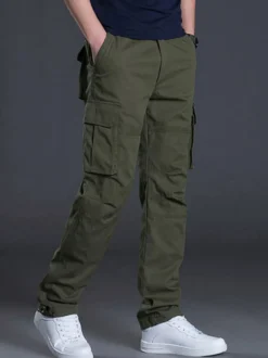 Pantalons pour hommes Pantalon cargo droit taille naturelle décontractée Jaune Vert Pantalons pour hommes