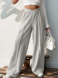 Pantalon Taille Naturelle Superposé En Polyester Gris Clair Oversize Décontracté
