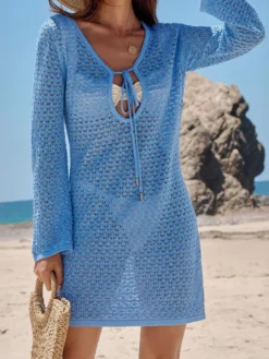 Paréos mini-robes sculptantes à manches longues et col rond maillots de bain noirs d'été pour la plage