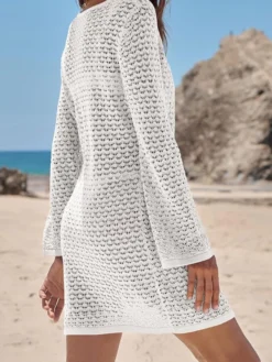 Paréos mini-robes sculptantes à manches longues et col rond maillots de bain noirs d'été pour la plage