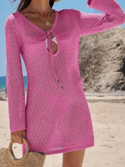 Paréos mini-robes sculptantes à manches longues et col rond maillots de bain noirs d'été pour la plage
