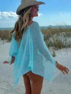 Paréos pour femmes bleu ciel clair épaules dénudées maillots de bain d'été pour la plage