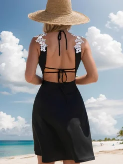 Paréos pour femmes en polyester noir maillots de bain d'été pour la plage