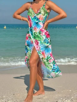 Paréos pour femmes imprimé floral vert maillots de bain sexy d'été