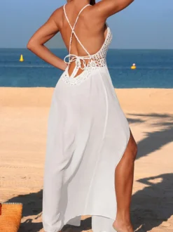 Paréos pour femmes maillots de bain d'été sexy blancs sans manches en crochet