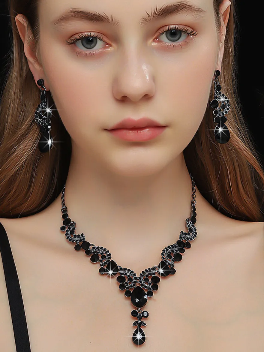 Parure de bijoux de mariée en métal et perles d'imitation attrayantes