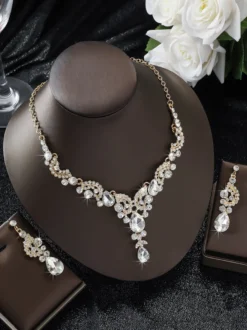 Parure de bijoux de mariée en métal et perles d'imitation attrayantes