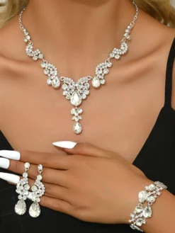 Parure de bijoux de mariée en métal et perles d'imitation attrayantes