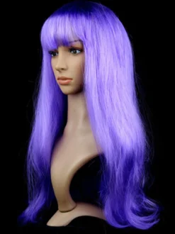 Perruque de cheveux d'Halloween violet Perruque de carnaval longues et droites
