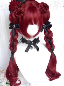 Perruque gothique lolita longue fibre résistante à la chaleur accessoires lolita bordeaux