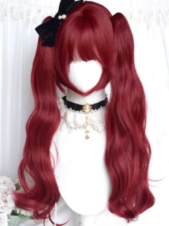 Perruque gothique lolita longue fibre résistante à la chaleur accessoires lolita bordeaux