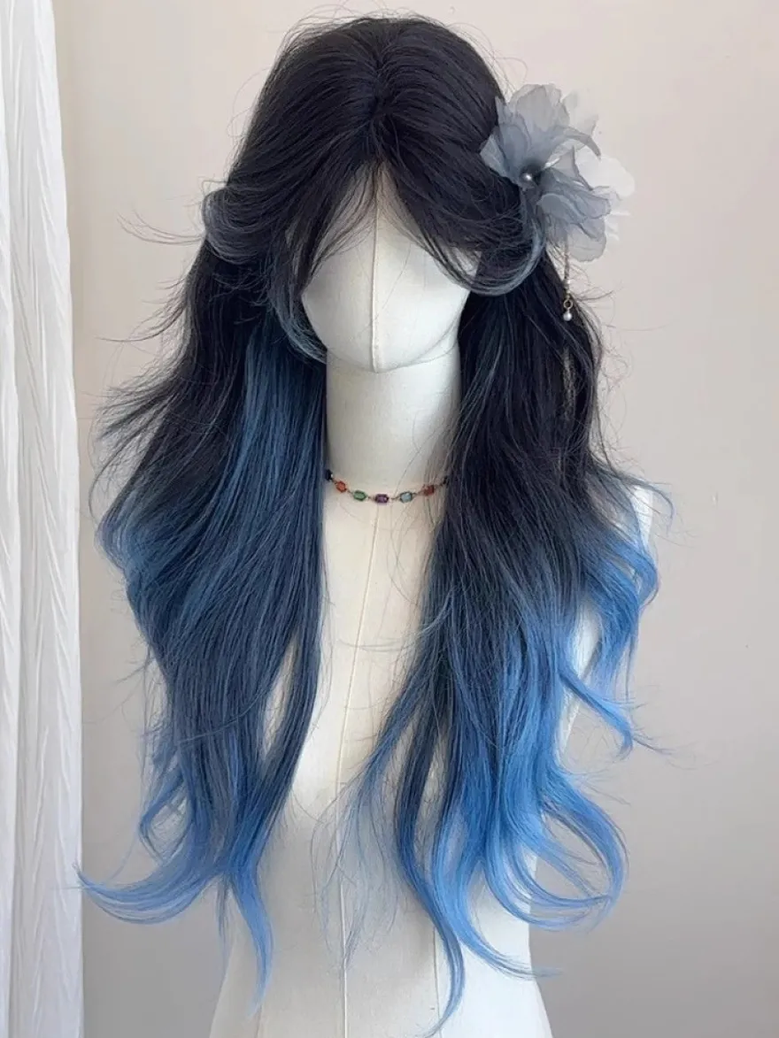 Perruque Lolita douce bleue longue fibre résistante à la chaleur mettant en valeur les cheveux Lolita accessoires
