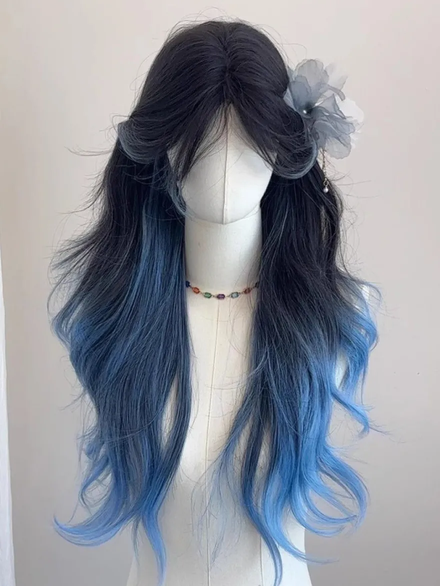Perruque Lolita douce bleue longue fibre résistante à la chaleur mettant en valeur les cheveux Lolita accessoires
